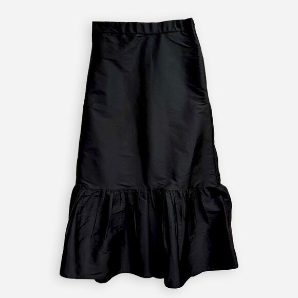 ZARA Ruffled Midi Skirt Black Taffeta Size XS Pockets New Without Tags - Picture 1 of 6